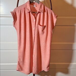 Shirt dress old navy linen  blend Tangerine Coral Button Front Pocket M